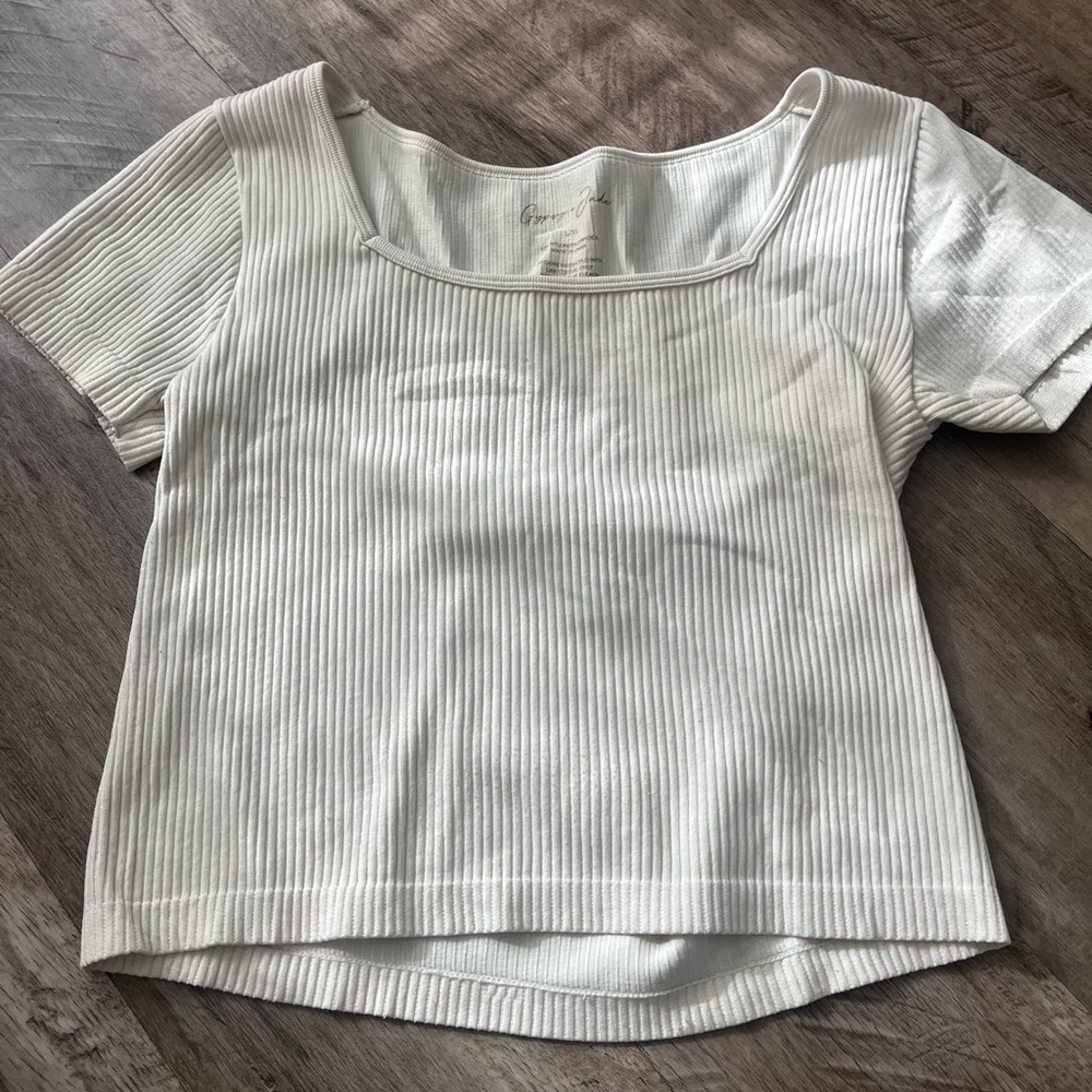 Gray Square Neck Ribbed Blouse